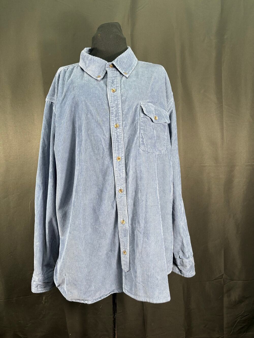 Lands' End Men's Corduroy Button Up Long Sleeve Shirt XXL Slate Blue One Pocket